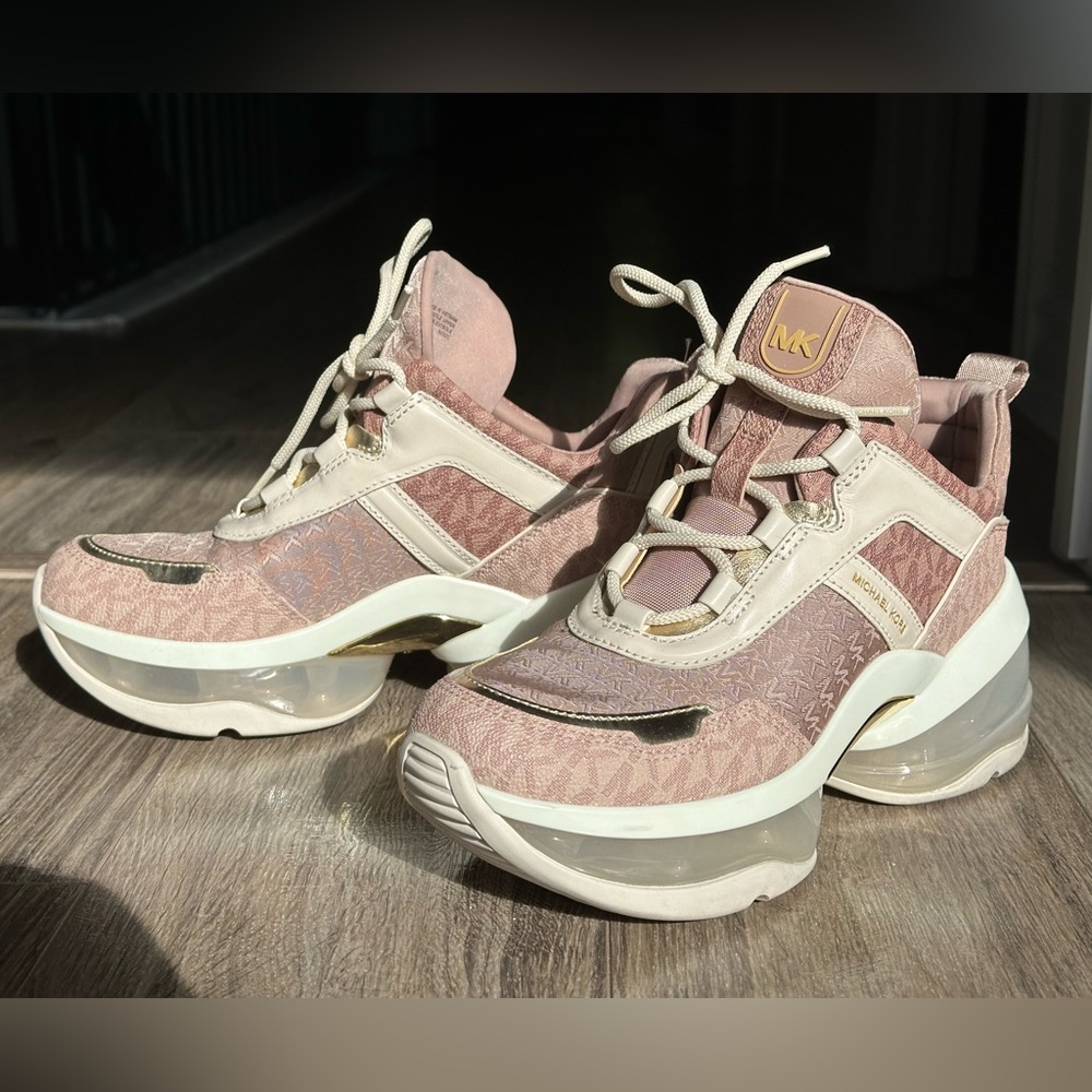 Authentic MK Pink Platform Sneakers Gold Details Sz 8